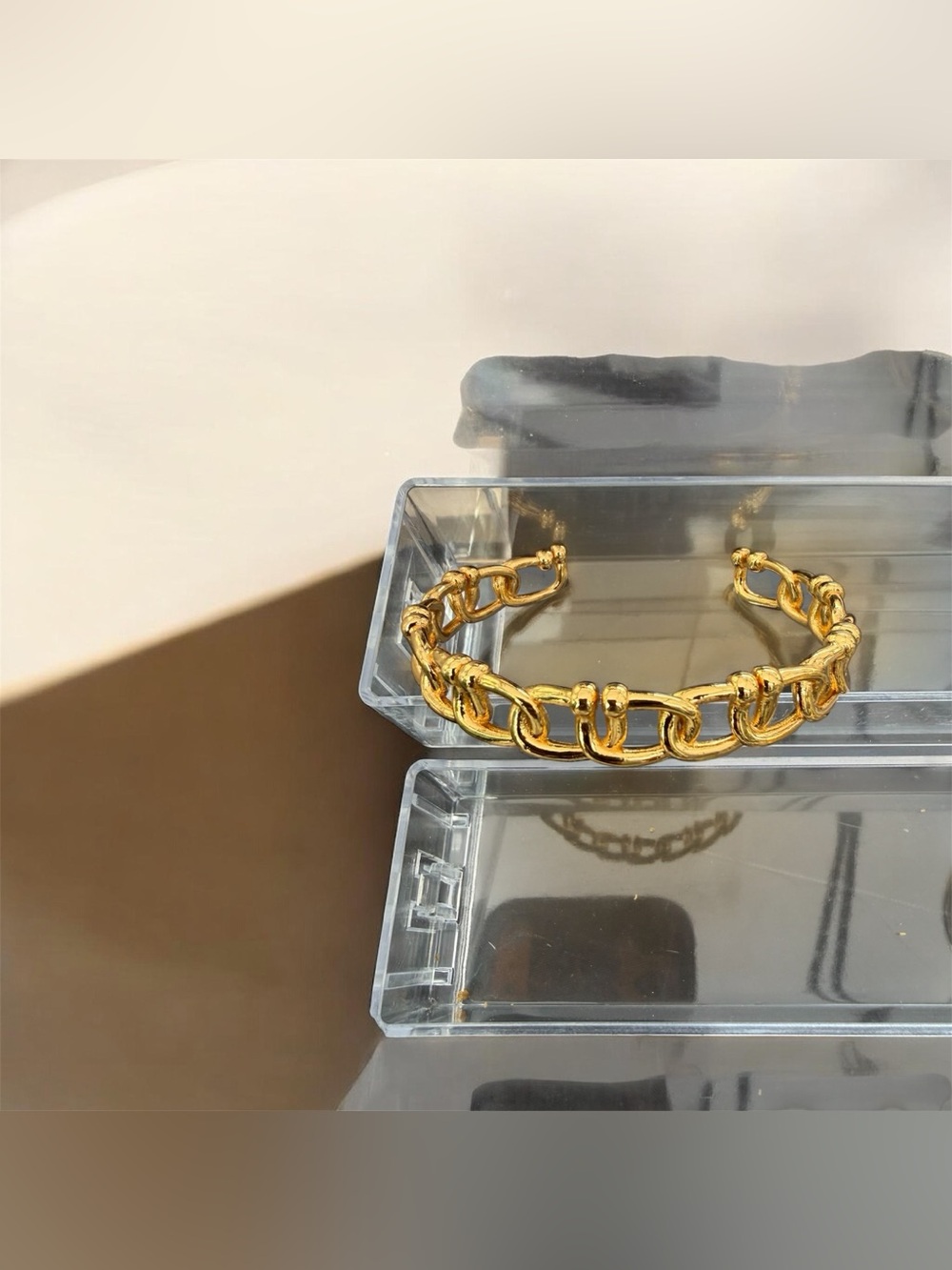 Stainless steel Gold Chain-Link Cuff Bracelet - Women Jewelry
